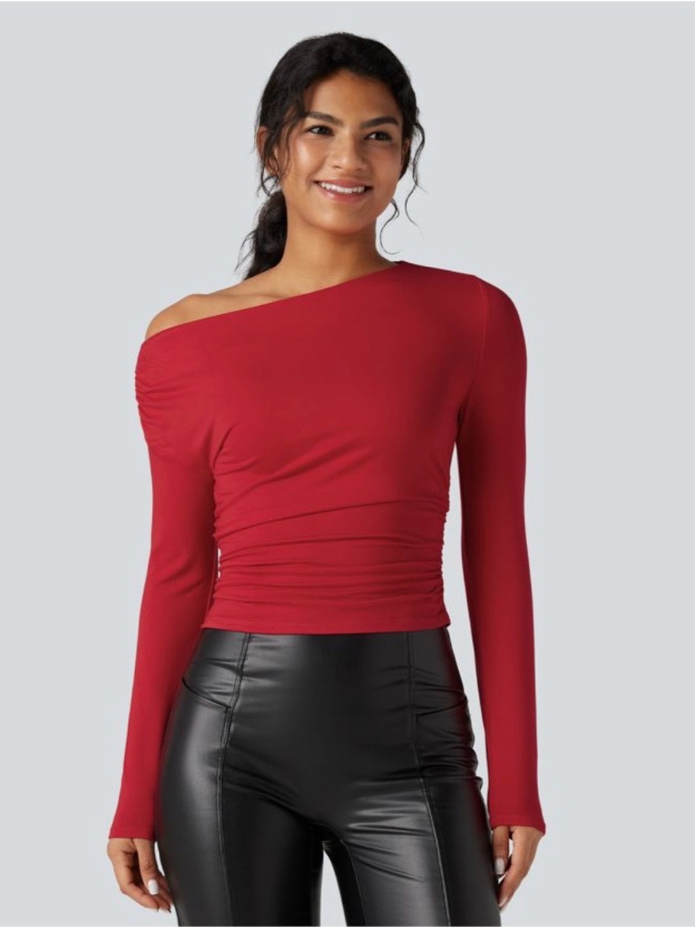 HALARA Off the Shoulder Long-Sleeve Top stretch M Red athleisure